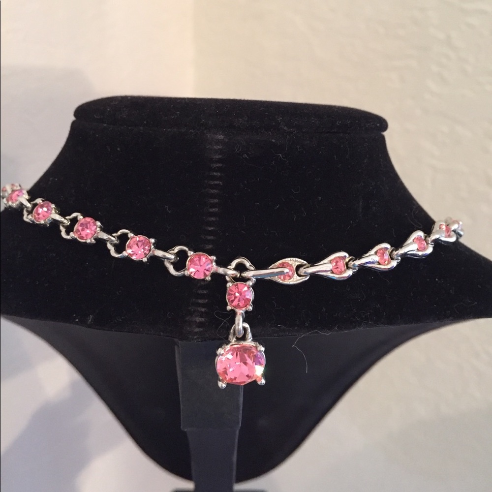 Vintage Bogoff Pink Rhinestone Necklace - image 3